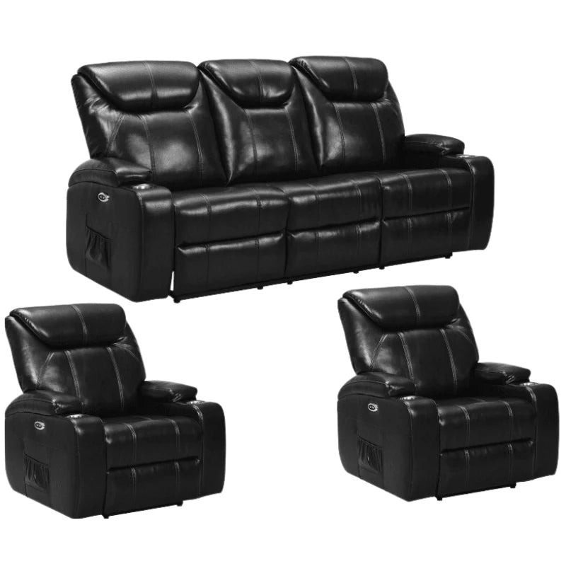 Screenplay Tan Electric Leather 3+1+1 Recliner Sofa set With Two Cup Holders