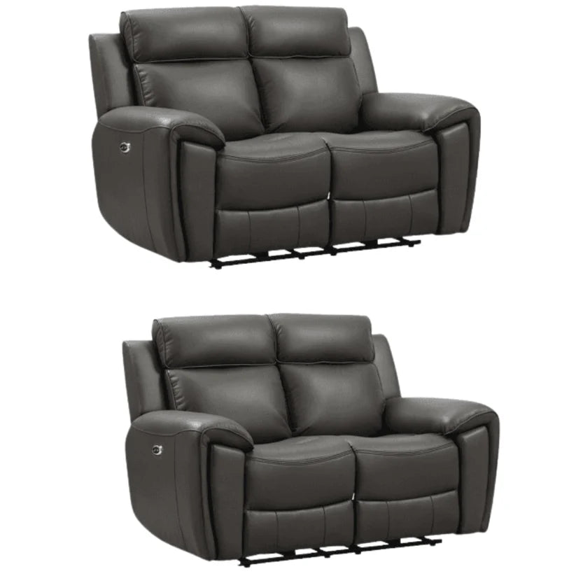 Nevara Genuine Leather Black Electric Power Recliner 2+2 Seater Sofa Set