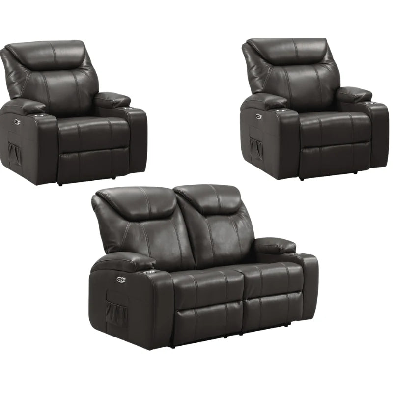 Screenplay Leather Aire Tan Electric Recliner 2+1+1 Seater Sofa Set