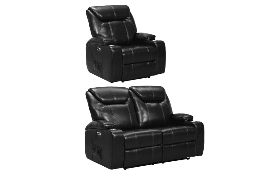 Screenplay Tan Electric 2+1 Seater Leather Recliner Sofa Set With Two Cup Holders