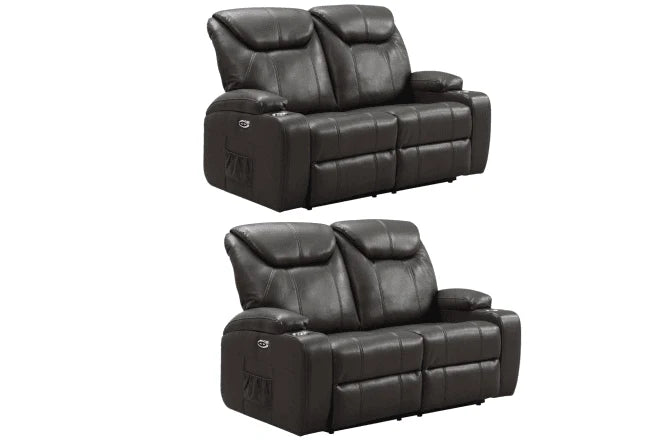 Screenplay Tan Electric Leather 2+2 Recliner Sofa set With Two Cup Holders
