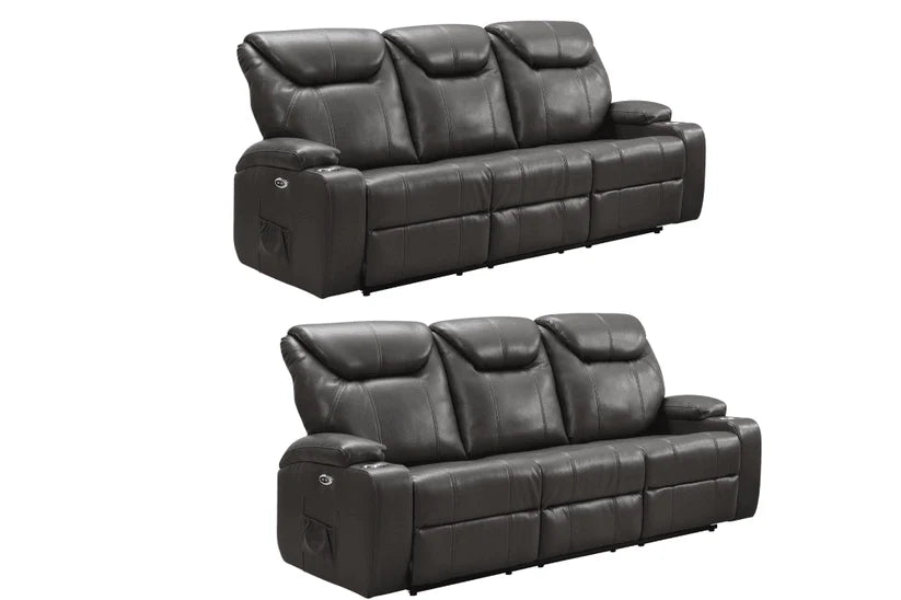 Screenplay Tan Electric Leather 3+3 Recliner Sofa set With Two Cup Holders