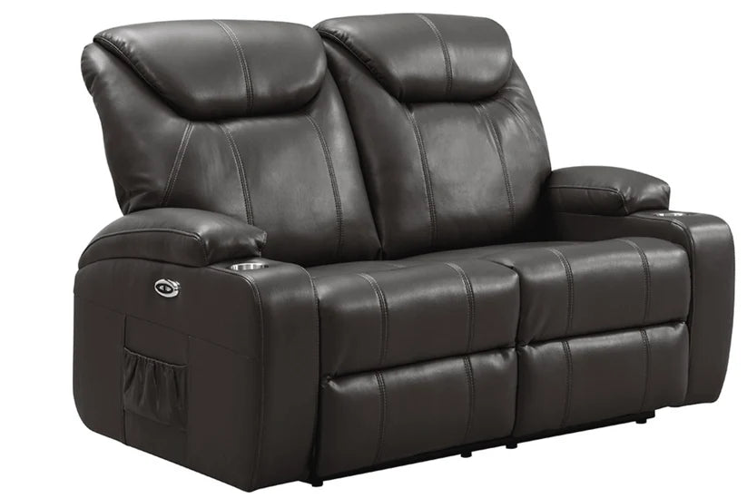 Screenplay Tan Electric 2 Seater Leather Recliner Sofa With Two Cup Holders