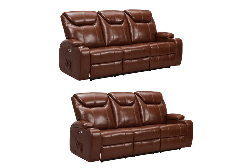 Screenplay Black Electric Leather 3+3 Recliner Sofa set With Two Cup Holders
