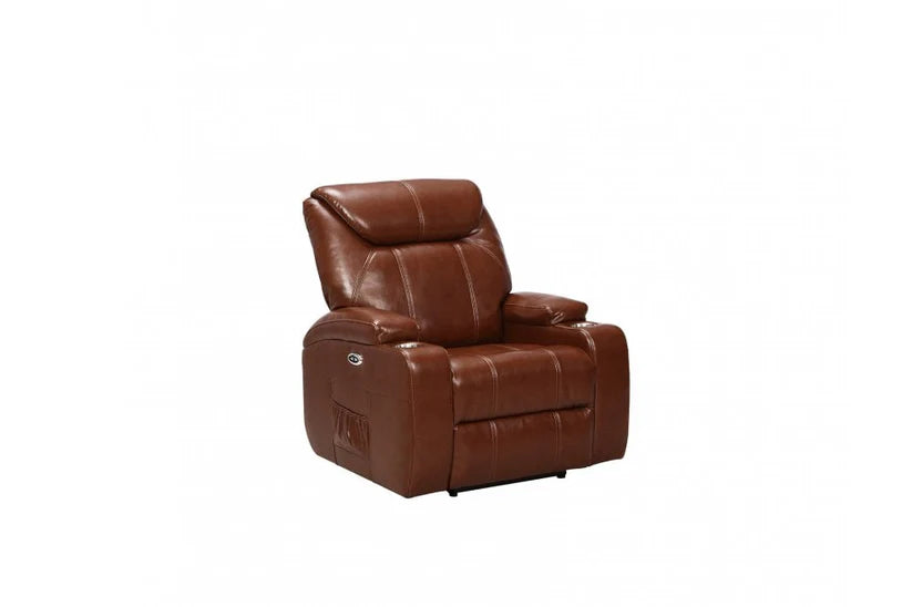 Screenplay Grey Electric Leather Recliner Armchair With Two Cup Holders