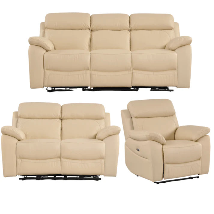 Newsome Genuine Leather Grey Electric Power Recliner 3+2+1 Seater Sofa Set