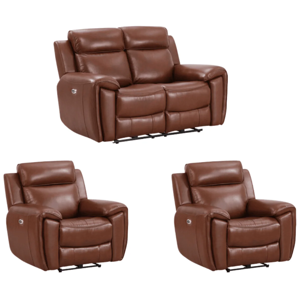 Nevara Genuine Leather Black Electric Power Recliner 2+1+1 Seater Sofa Set