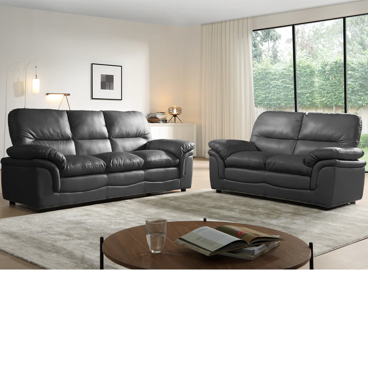 Amaya Black Leather 3+2 Seater Sofa Set