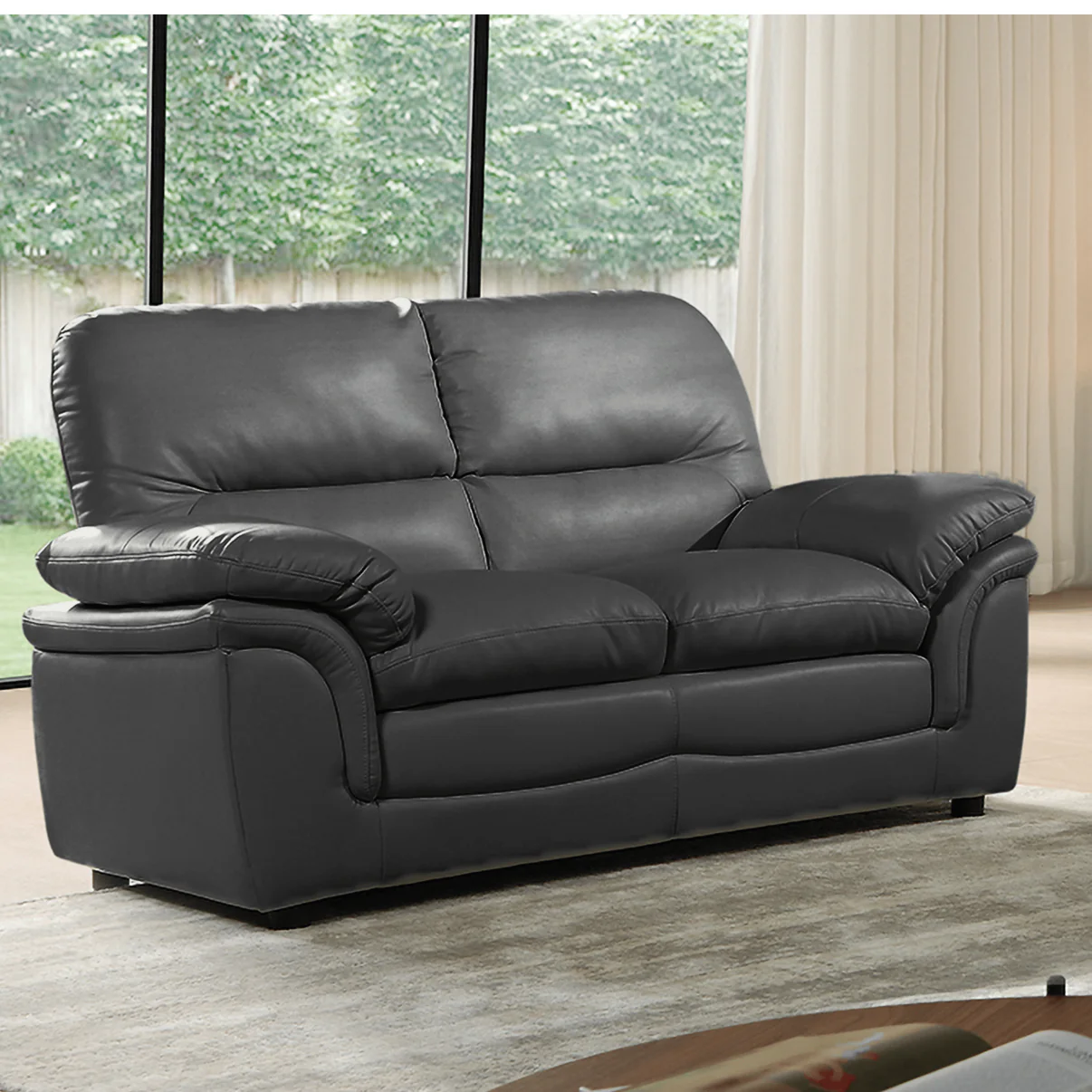 Amaya Black Leather 2 Seater Sofa
