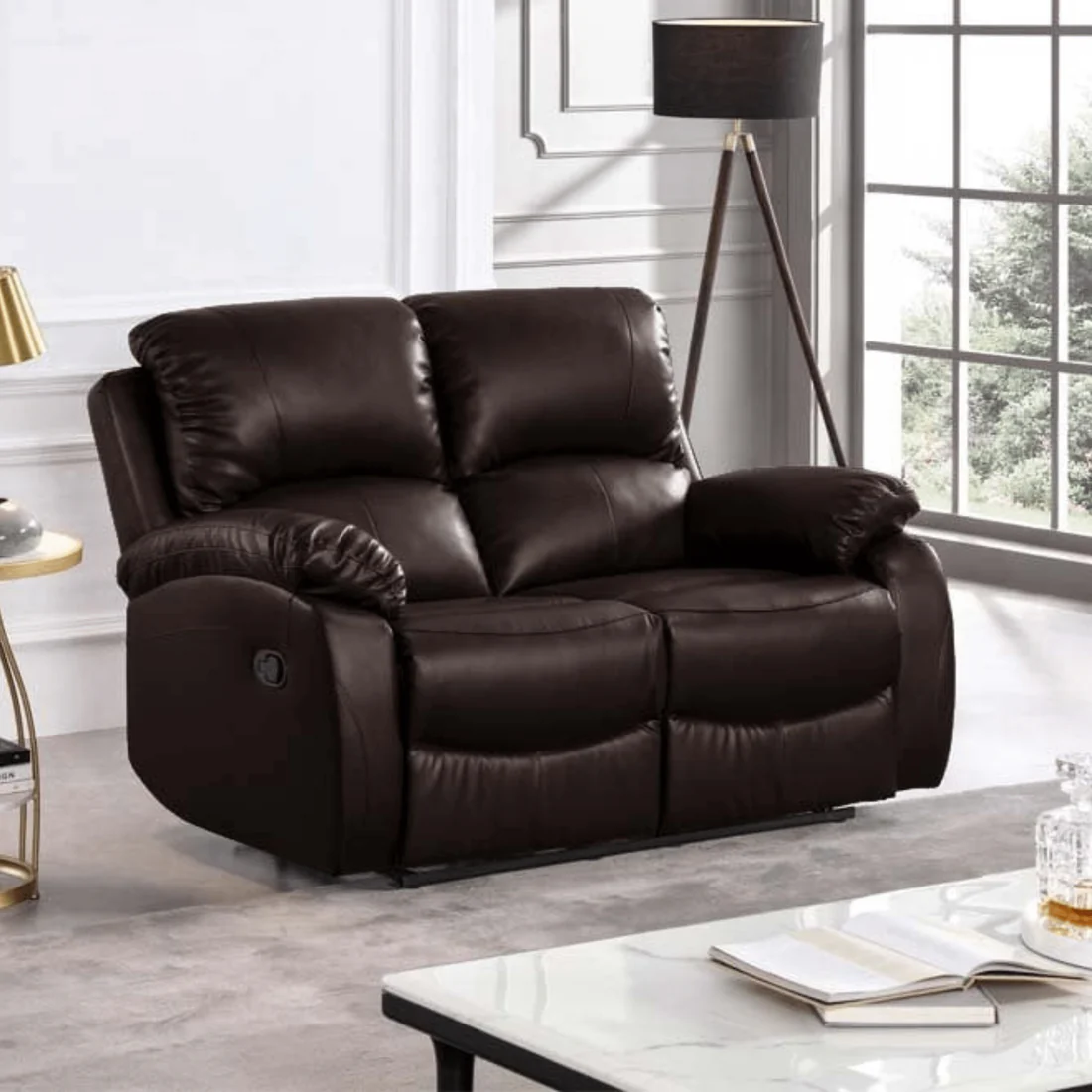 Pittsburgh Black Leather Manual Recliner 2 Seater Sofa