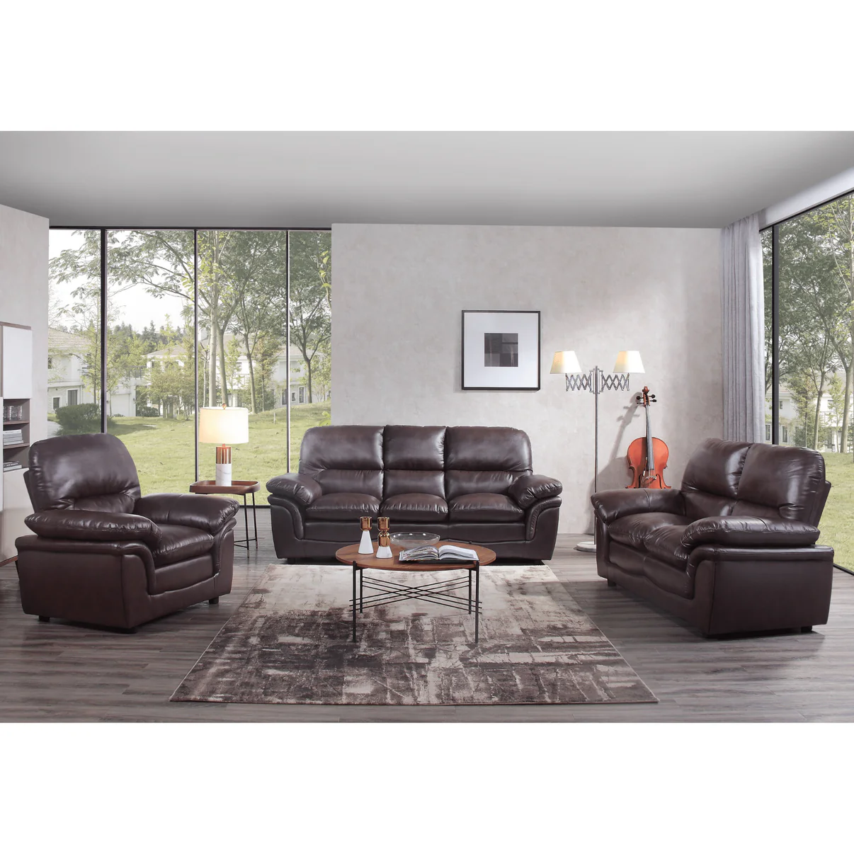 Amaya Black Leather 3+2+1 Seater Sofa Set
