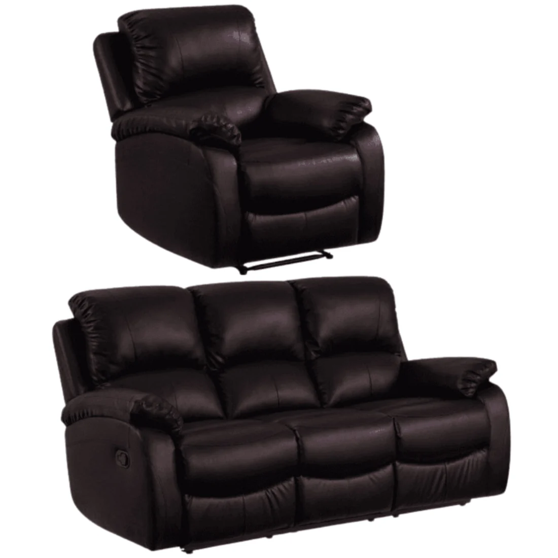Pittsburgh Black Leather Manual Recliner 3+1 Seater Sofa Set
