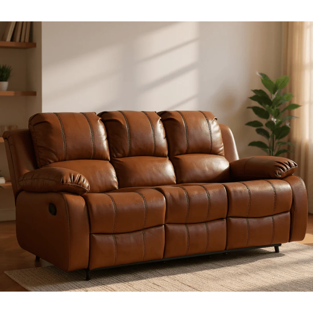 Seville Black Leather Manual Recliner 3 Seater Sofa