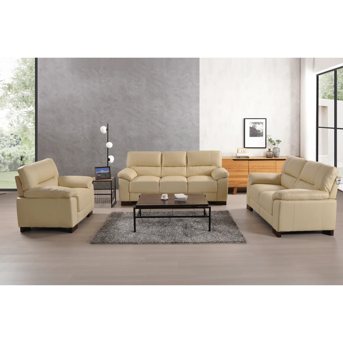 Pavilion Genuine Leather Tan 3+2+1 Seater Sofa Set