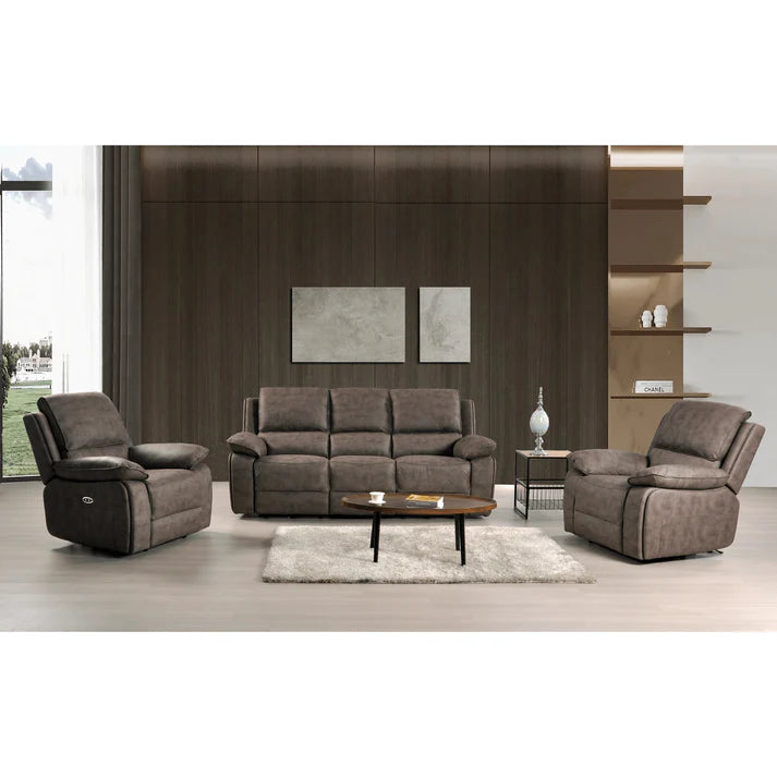 Elm Grey Suede Fabric Electric Recliner 3+1+1 Seater Sofa Set
