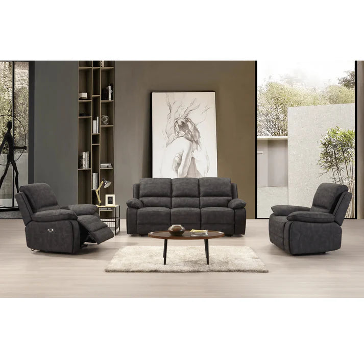 Elm Brown Suede Fabric Electric Recliner 3+1+1 Seater Sofa Set