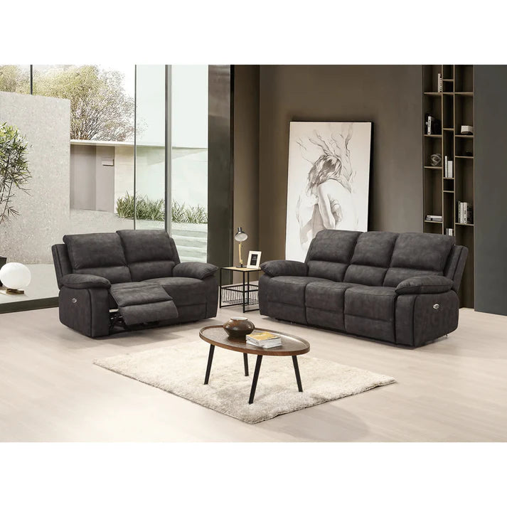 Elm Brown Suede Fabric Electric Recliner 3+2 Seater Sofa Set