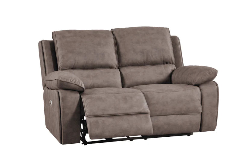 Elm Brown Suede Fabric Electric Recliner 2+2 Seater Sofa Set