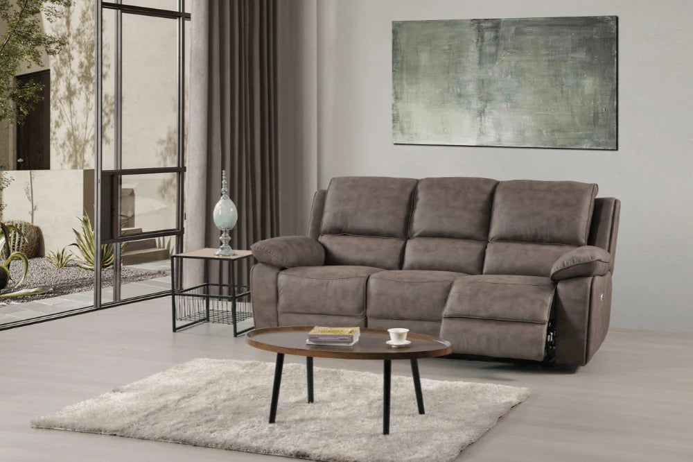 Elm Brown Suede Fabric Electric Recliner 3+2 Seater Sofa Set