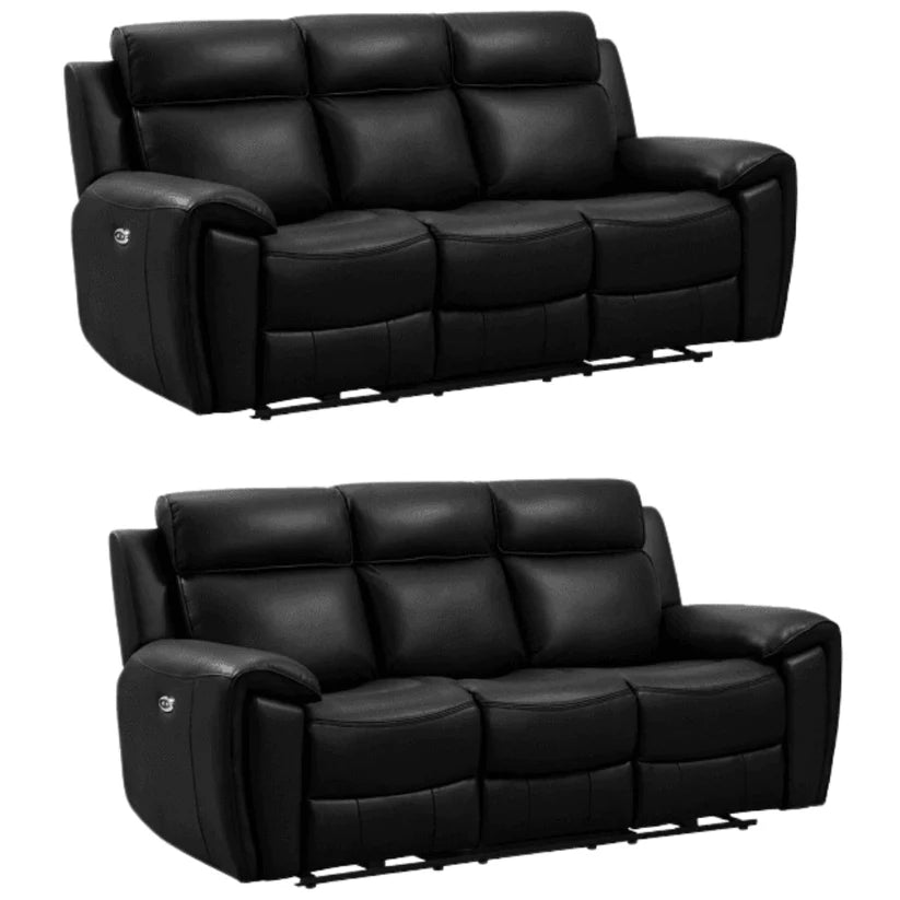 Nevara Genuine Leather Black Electric Power Recliner 3+3 Seater Sofa Set