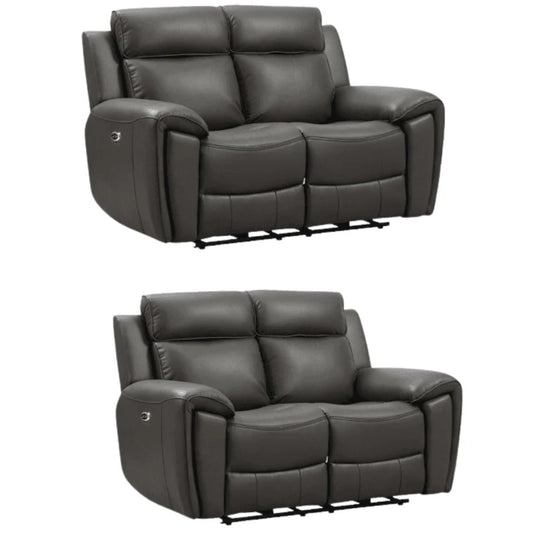 Nevara Genuine Leather Grey Electric Power Recliner 2+2 Seater Sofa Set