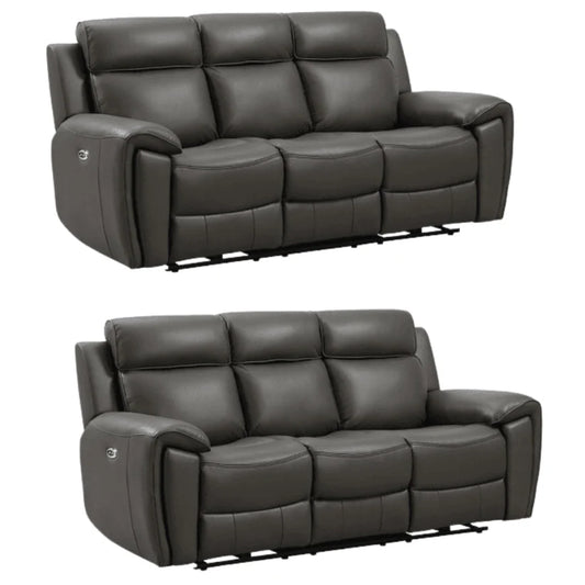 Nevara Genuine Leather Grey Electric Power Recliner 3+3 Seater Sofa Set