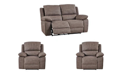 Elm Brown Suede Fabric Electric Recliner 2+1+1 Seater Sofa Set