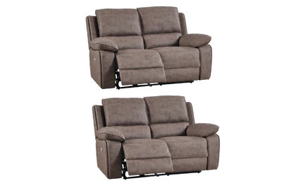Elm Brown Suede Fabric Electric Recliner 2+2 Seater Sofa Set