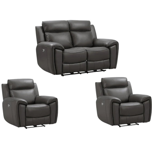 Nevara Genuine Leather Grey Electric Power Recliner 2+1+1 Seater Sofa Set