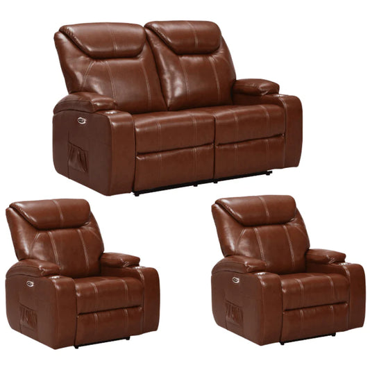 Screenplay Leather Aire Tan Electric Recliner 2+1+1 Seater Sofa Set