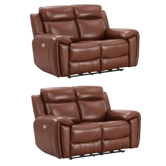 Nevara Genuine Leather Tan Electric Power Recliner 2+2 Seater Sofa Set