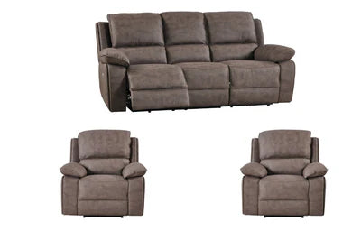 Elm Brown Suede Fabric Electric Recliner 3+1+1 Seater Sofa Set
