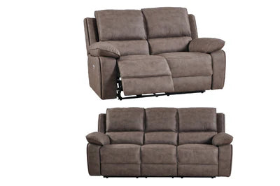 Elm Brown Suede Fabric Electric Recliner 3+2 Seater Sofa Set