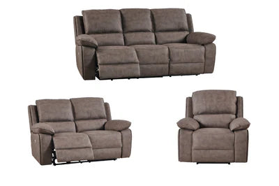 Elm Brown Suede Fabric Electric Recliner 3+2+1 Seater Sofa Set