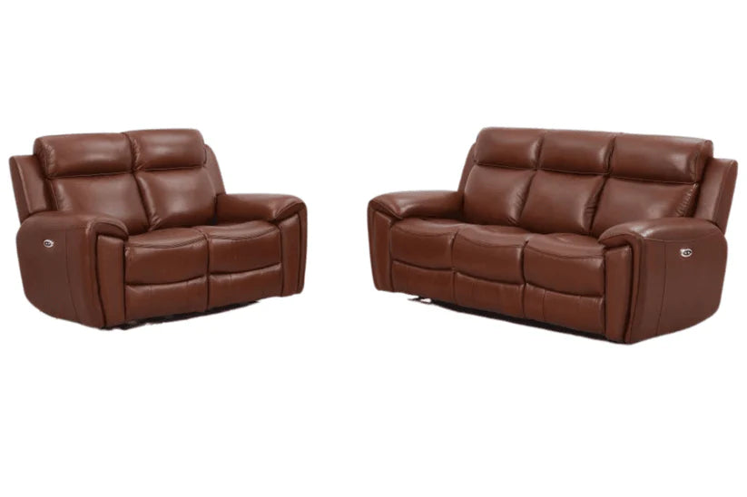 Nevara Genuine Leather Tan Electric Power Recliner 3+2 Seater Sofa Set