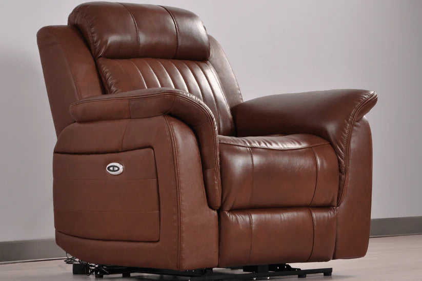 Bravado Genuine Leather Grey Electric Power Recliner Armchair