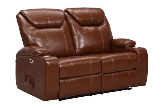 Screenplay Tan Electric 2 Seater Leather Recliner Sofa With Two Cup Holders