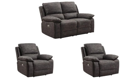 Elm Grey Suede Fabric Electric Recliner 2+1+1 Seater Sofa Set