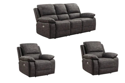 Elm Grey Suede Fabric Electric Recliner 3+1+1 Seater Sofa Set
