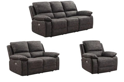 Elm Grey Suede Fabric Electric Recliner 3+2+1 Seater Sofa Set