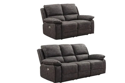 Elm Dark Grey Suede Fabric Electric Recliner 3+2 Seater Sofa Set