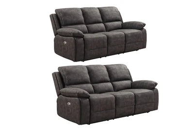 Elm Grey Suede Fabric Electric Recliner 3+3 Seater Sofa Set