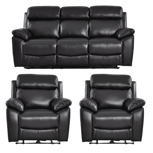 Newsome Genuine Leather Black Electric Power Recliner 3+1+1 Seater Sofa Set