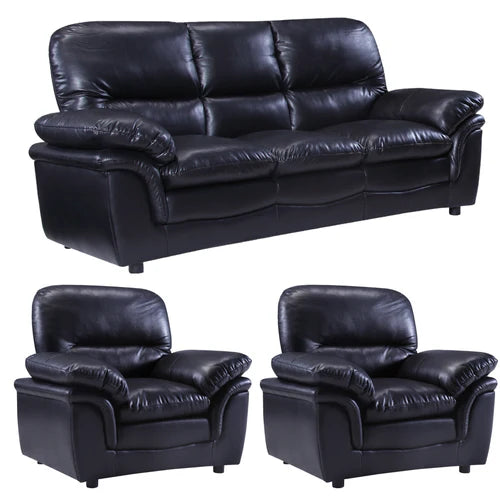 Amaya Black Leather 3+1+1 Seater Sofa Set