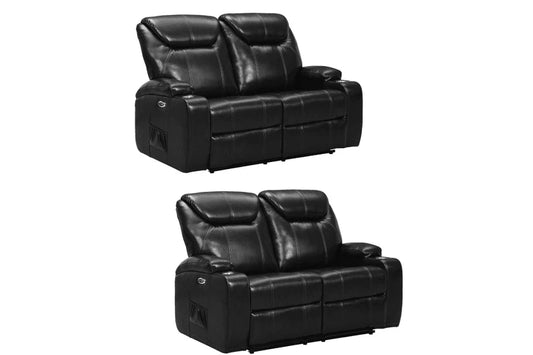 Screenplay Black Electric Leather 2+2 Recliner Sofa set With Two Cup Holders