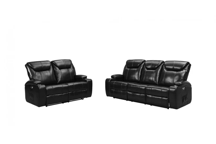 Screenplay Tan Electric Leather 3+2 Recliner Sofa Set With Two Cup Holders Bundle