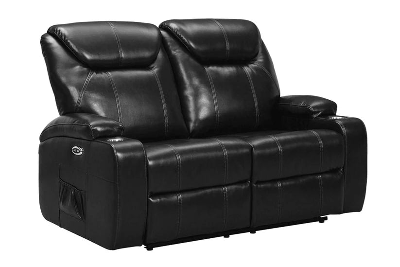 Screenplay Grey Electric 2 Seater Leather Recliner Sofa With Two Cup Holders