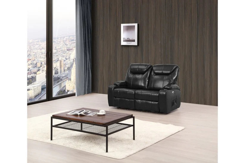 Screenplay Black Electric 2 Seater Leather Recliner Sofa With Two Cup Holders