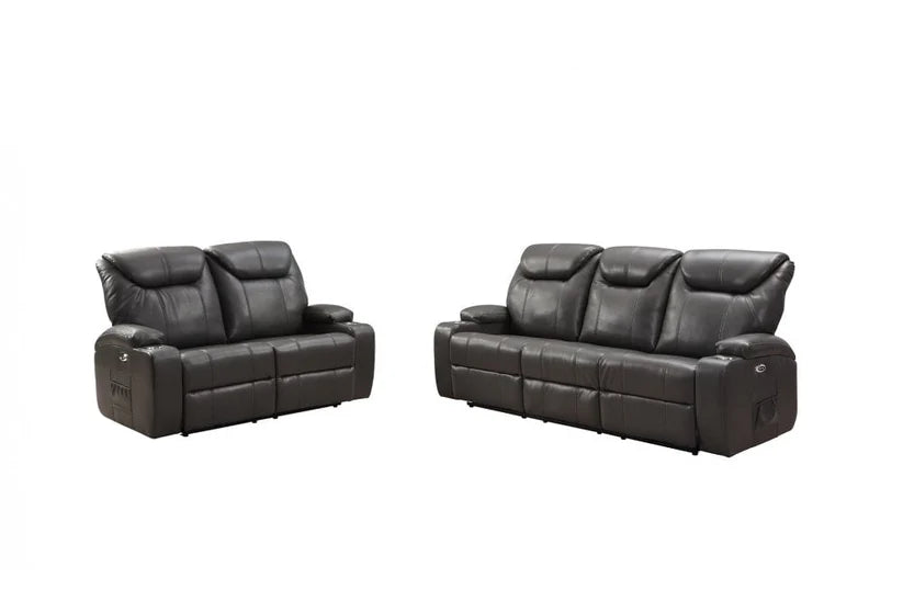Screenplay Tan Electric Leather 3+2 Recliner Sofa Set With Two Cup Holders Bundle