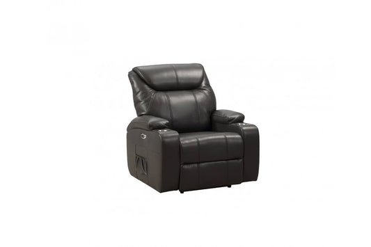 Screenplay Grey Electric Leather Recliner Armchair With Two Cup Holders